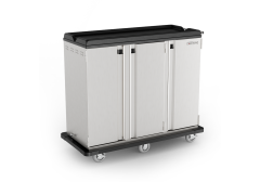 Premium Meal Delivery Cart, 27 Tray Capacity, End Load, Triple Door, Six 6" Balloon Casters, 4.5" spacing -MDC27E6S6-45