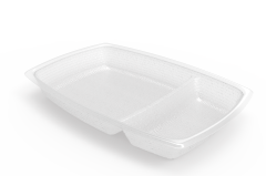 Disposable Entr&eacute;e Dish 12 oz., 2 Cavity, Rectangular, Opaque White (2,000 per case) - A02A