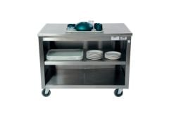 Utility Counter, 60" x 30", Stainless Steel with trays and traytop items