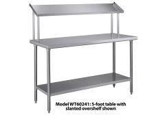 Tray Assembly Table, 72" x 24" with Slanted Overshelf, Stainless Steel - WT72241