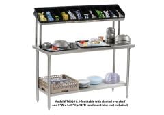 Tray Assembly Table, 60" x 24" with Slanted Overshelf, Stainless Steel - WT60241