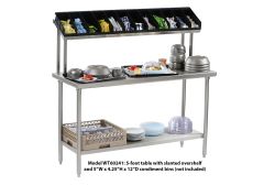 Tray Assembly Table, 60" x 24" with Slanted Overshelf, Stainless Steel - WT60241