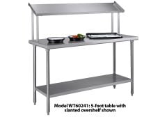 Tray Assembly Table, 48" x 24" with Slanted Overshelf, Stainless Steel - WT48241