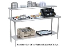 Tray Assembly Table, 72" x 24" with Flat Overshelf, Stainless Steel - RST72241