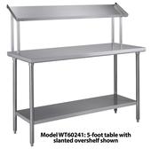 Tray Assembly Table, 72" x 24" with Slanted Overshelf, Stainless Steel - WT72241