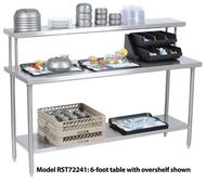 Tray Assembly Table, 72" x 24" with Flat Overshelf, Stainless Steel - RST72241