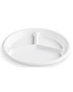 High Heat Disposable Divided Plate, 9 inch, White (400 per case) - A46HDV